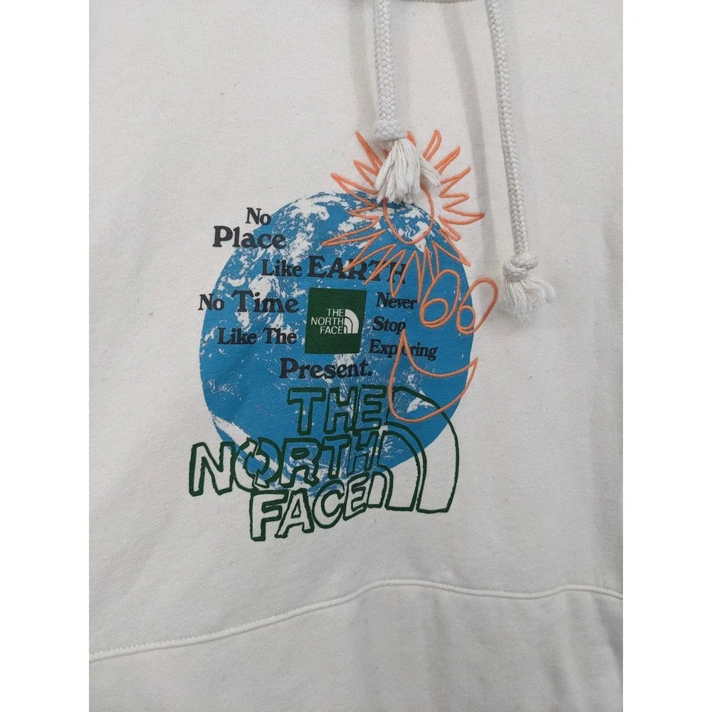 The North Face Hoodie Mens‎ Medium Ivory Graphic Print Sweatshirt Earth Casual